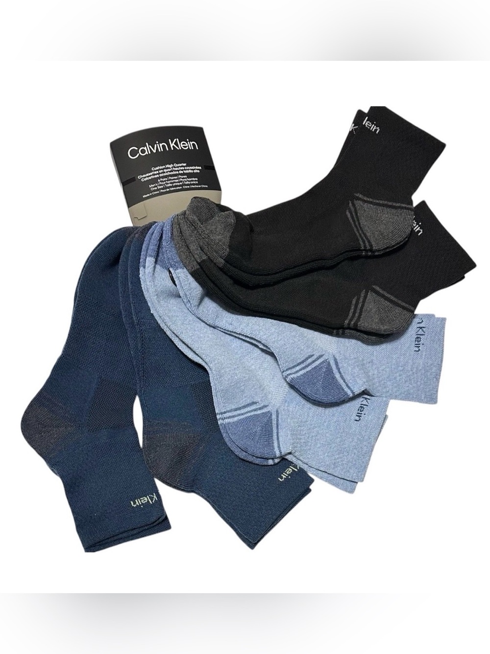 Calvin Klein 6-Pair Men's Cushion High Quarter Socks Teal/Blue/Black